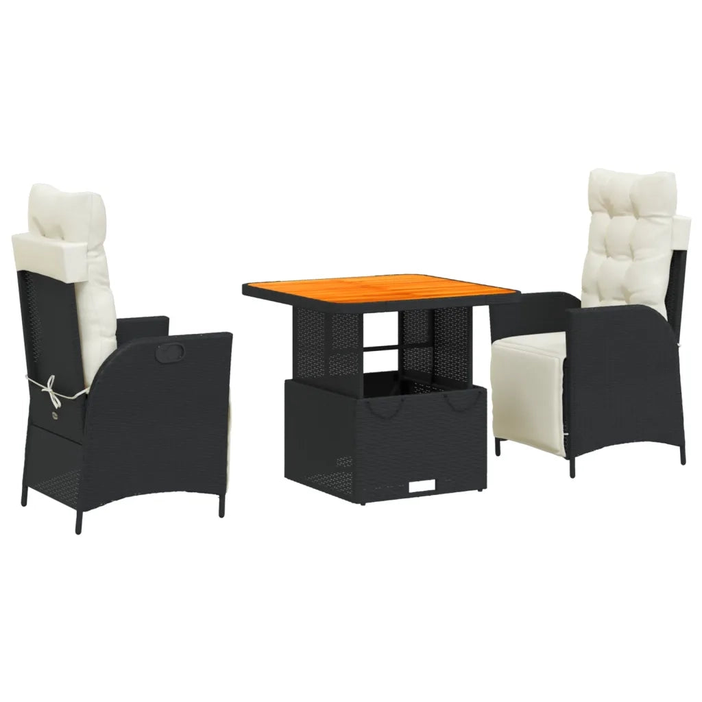 Set da Pranzo da Giardino 3 pz | Set Salotto da Giardino con Cuscini Nero in Polyrattan