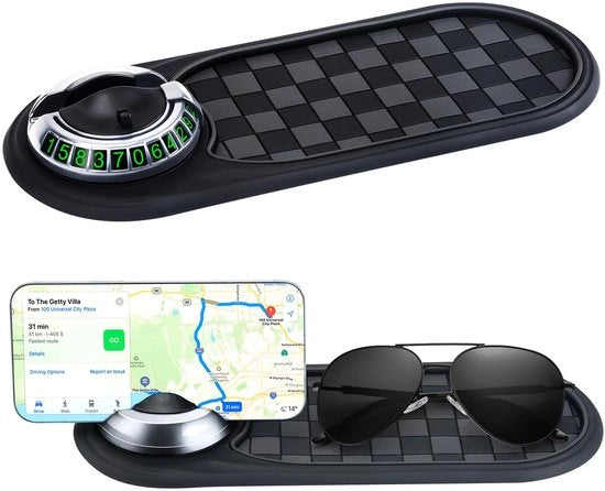Supporto Antiscivolo Universale per Pannello di Controllo Auto - Orefice 360° Girevole per Smartphone con Numero di Parcheggio Nascosto, Attracco a Molla per Telefoni Cellulari, Chiavi, Occhiali da Sole (Argento)