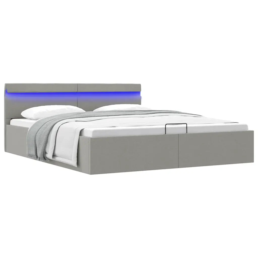 Giroletto con Contenitore e LED Grigio Chiaro Tessuto 180x200cm 285611