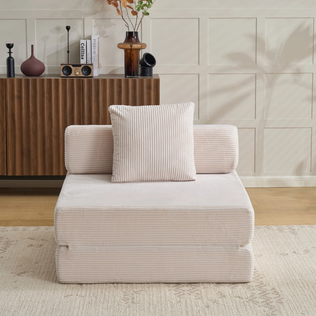 DIVANO LETTO DA TERRA PIEGHEVOLE IN CORDUROY BIANCO