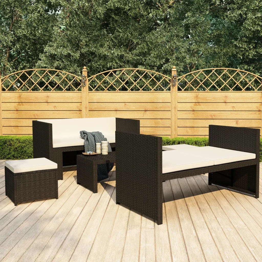Set Divani da Giardino 5 pz | Set Salotto da Giardino con Cuscini in Polyrattan Nero