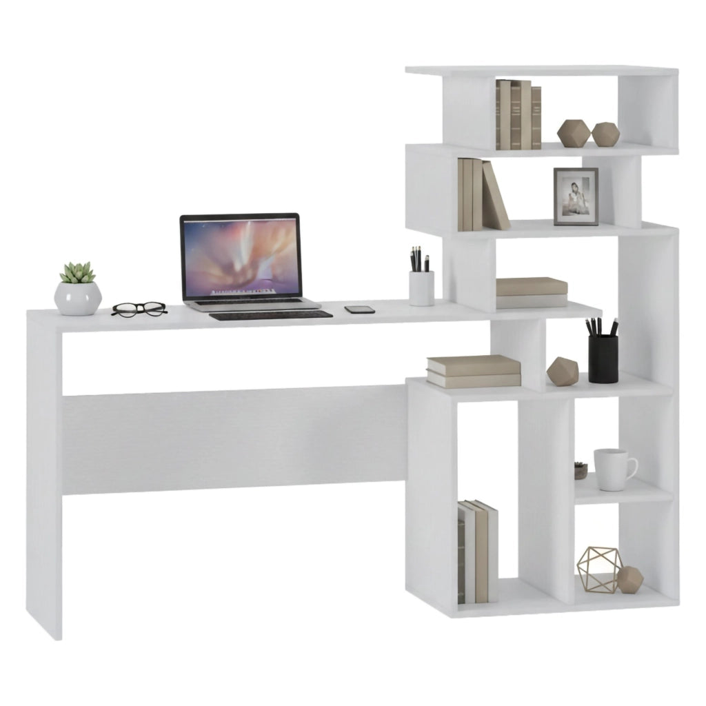 Nicolosi, Scrivania 6 Vani, 158x40x135h cm Bianco