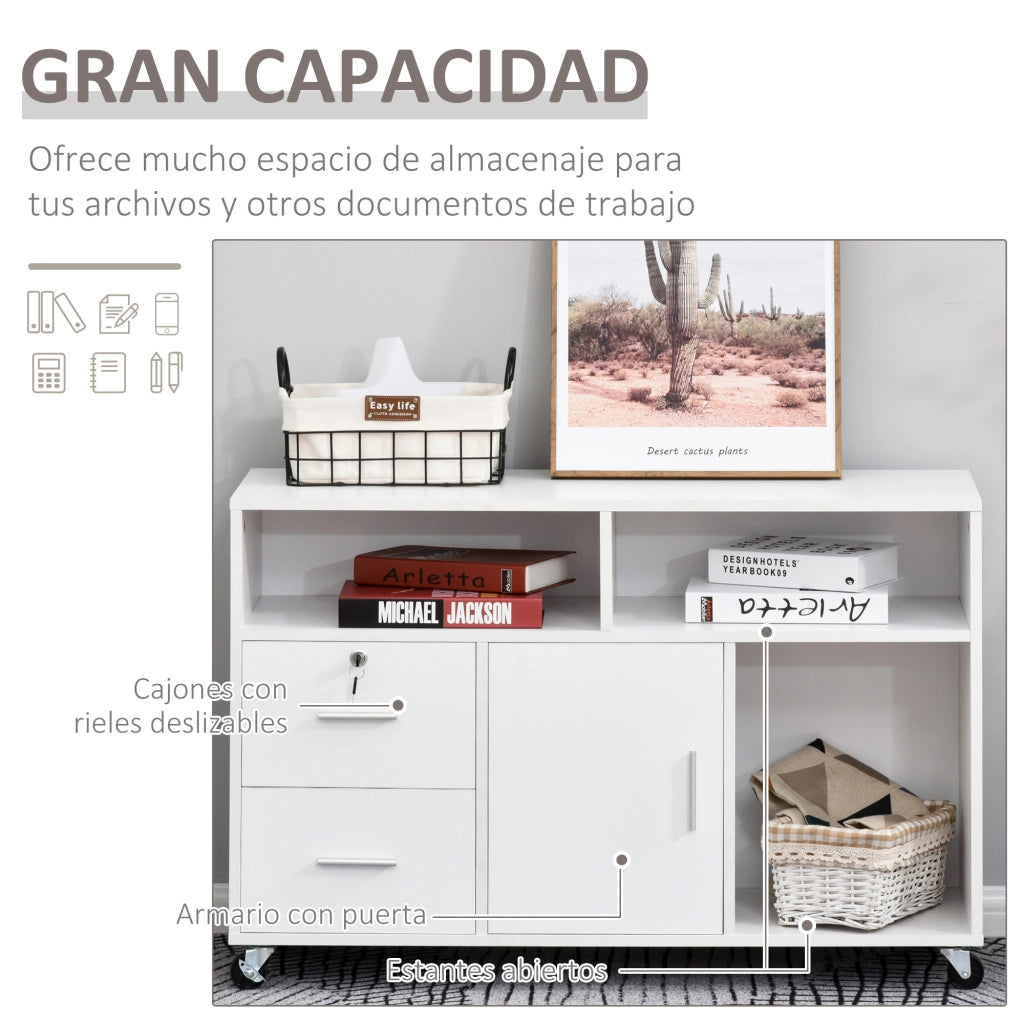 Scrivania con cassetti e ruote ¨C zephmum ¨C bianco 100x35x65 cm