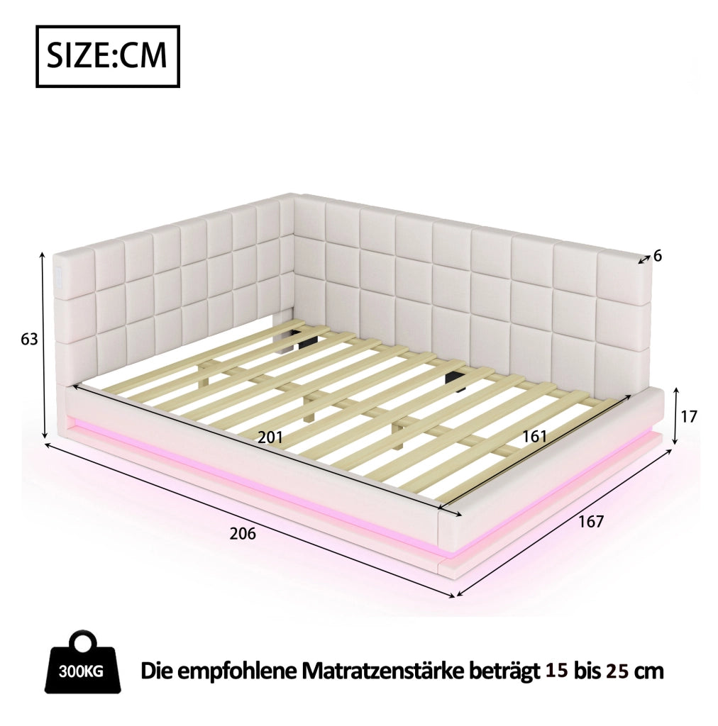 Divano letto 160x200 cm con LED e USB in lino beige