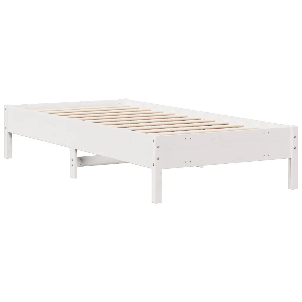 Letto Libreria senza Materasso-Struttura Letto con contenitore Bianco 90x190 cm Massello Pino 320478