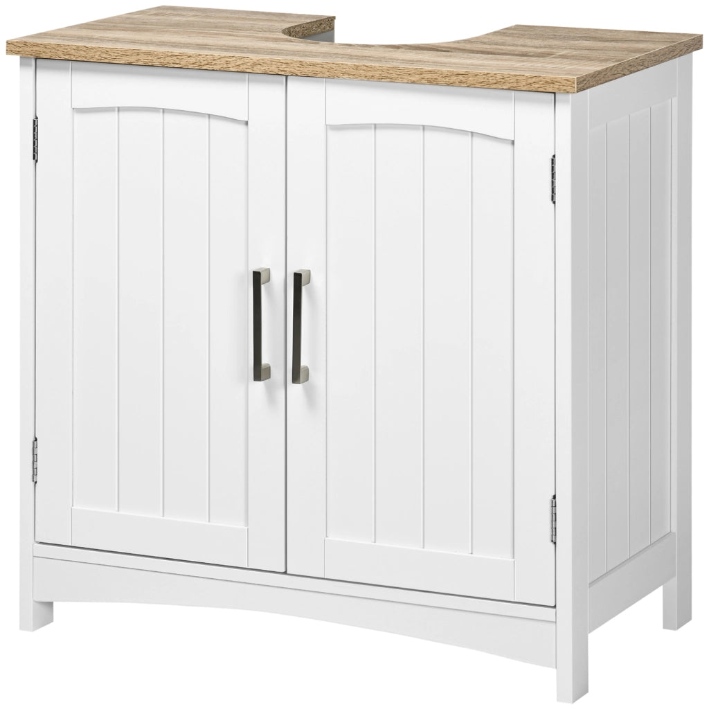 Mobile Sottolavabo Bagno con Ante e Ripiano Regolabile ¨C Minimal ¨C Legno e Bianco 60x33x60