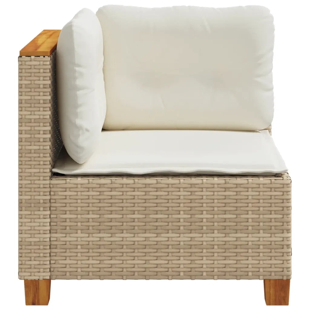 Divano Angolare da Giardino con Cuscini Beige in Polyrattan