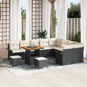 Set Divano da Giardino 12 Pezzi con Cuscini Nero Polyrattan Acacia