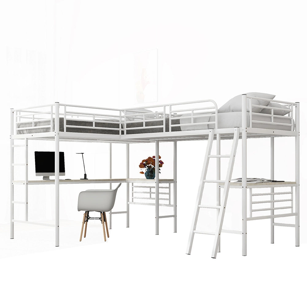 Letto a castello 90x200 cm - Xylo - Bianco con tavolo e scala