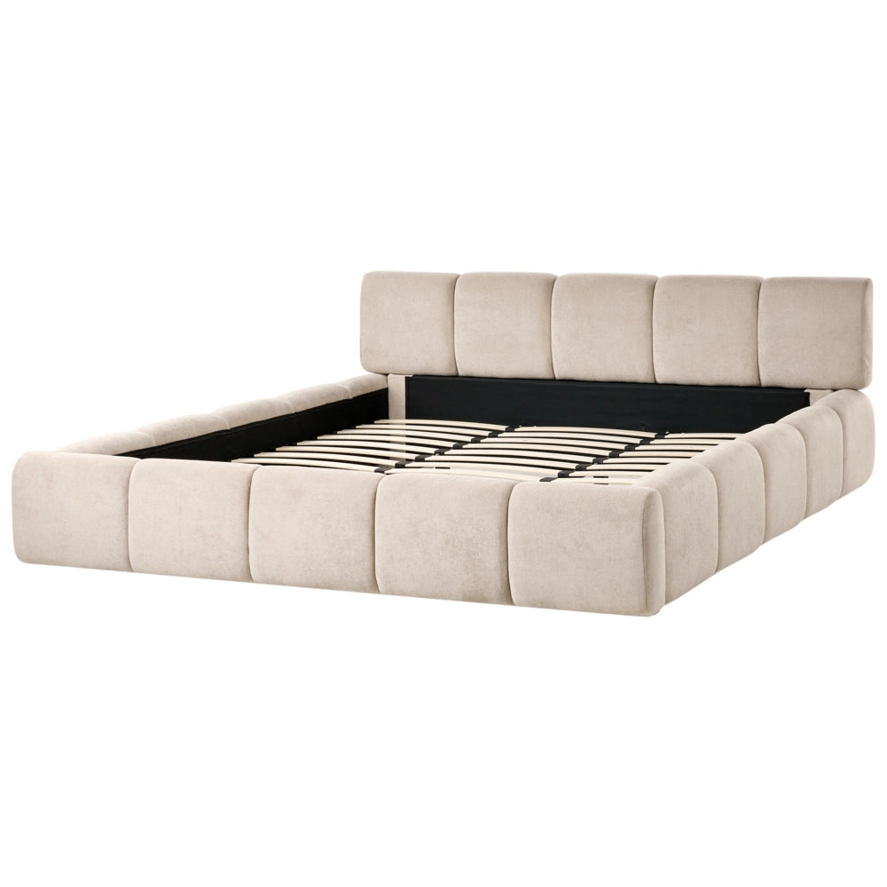 Letto minimalista in tessuto con testiera imbottita bianco sporco 180 x 200 cm stile scandinavo