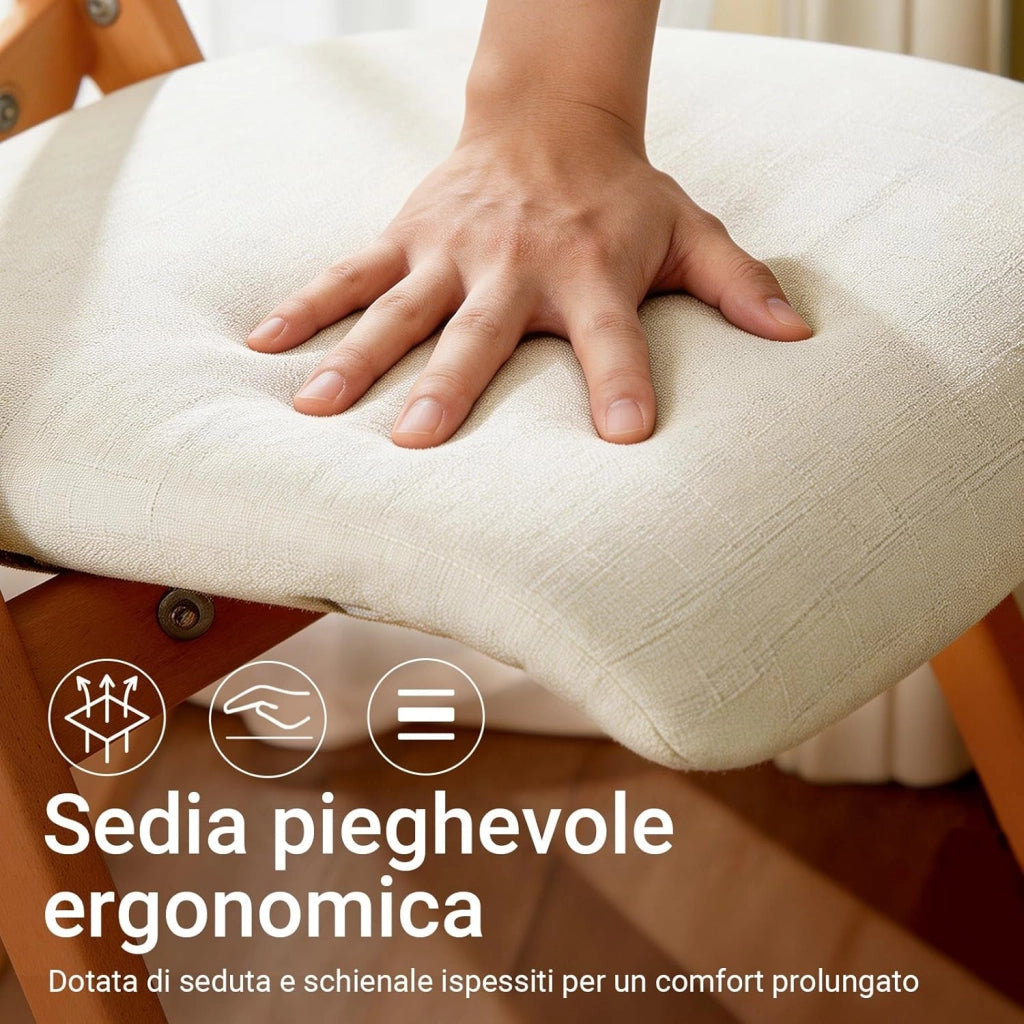 Sedie Pieghevoli in Legno Imbottite, Sedie Pieghevoli Salvaspazio con Rivestimento Sfoderabile e Struttura Robusta, per Cucina Sala da Pranzo Balcone e Giardino Bianco 47,5 x 59 x 77 cm FST92-W