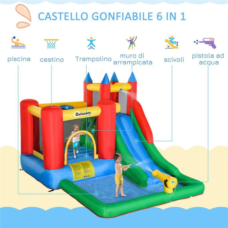 GIOCO GONFIABILE PER BAMBINI 3-8 ANNI CON SCIVOLO E PISCINA 330X245X215CM