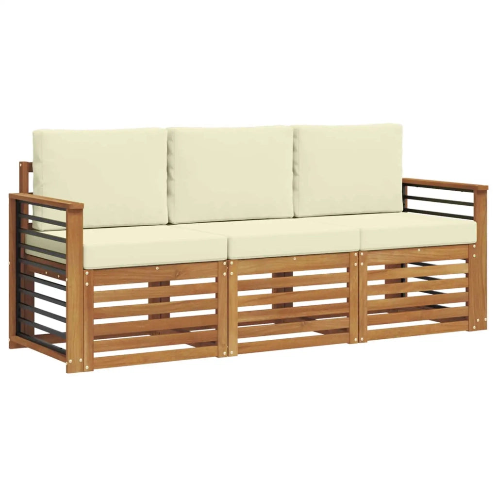 Set divani 3 pcs Naturale e Crema Legno di Acacia Massello