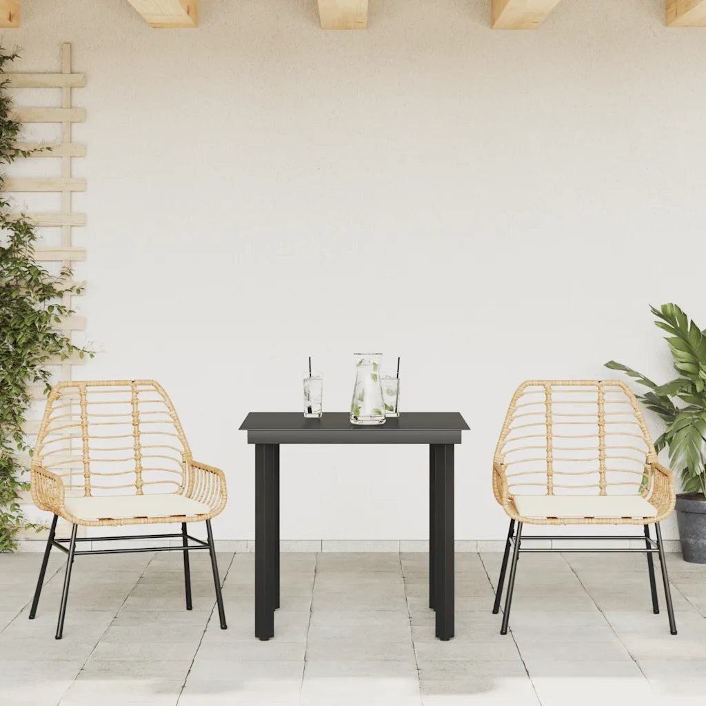 Set da Pranzo da Giardino 3pz | Set Salotto da Giardino con Cuscini Polyrattan Vetro