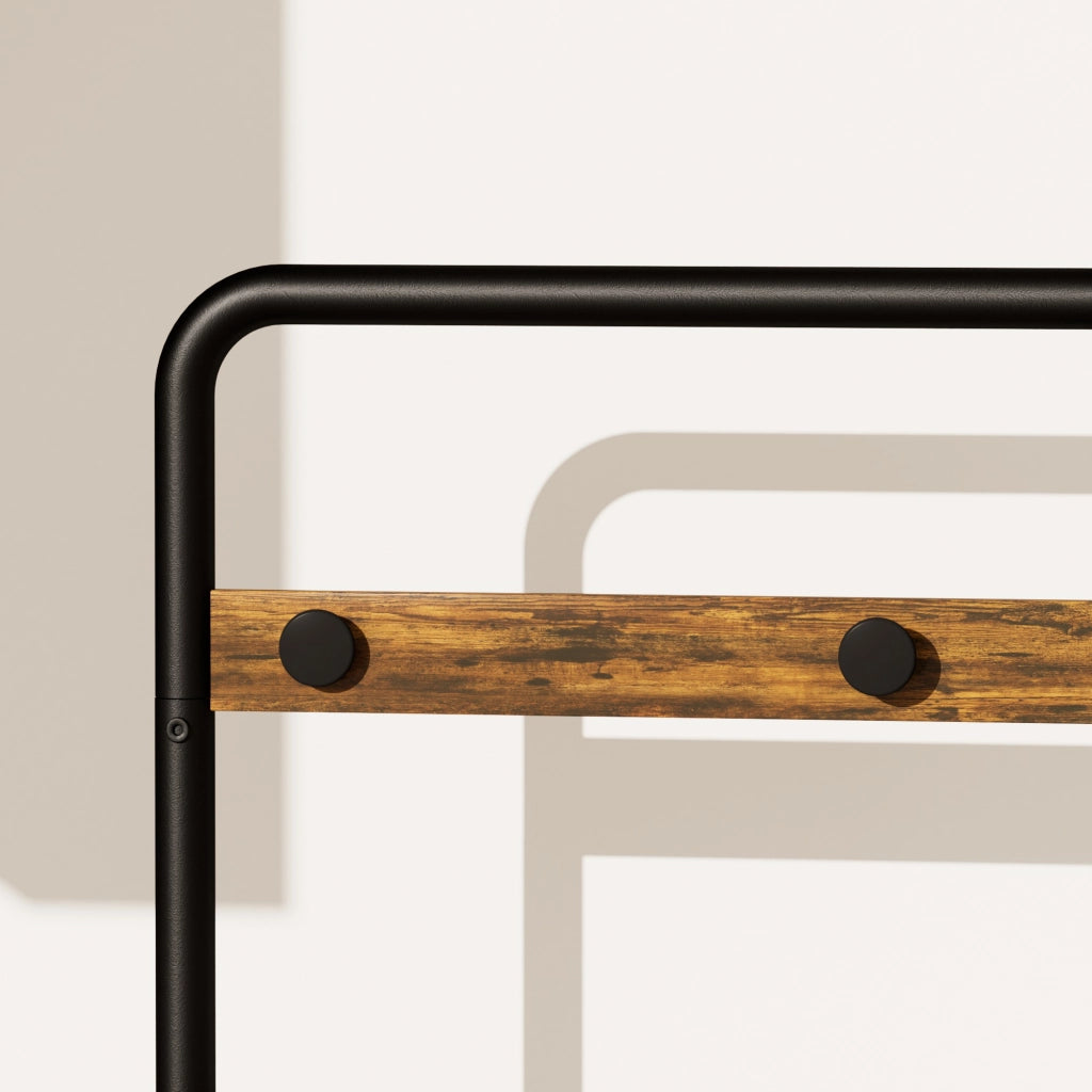 Mobili da ingresso mobile con specchio; 1 barra appendiabiti; tasca in tessuto e vano aperto; nero e marrone
