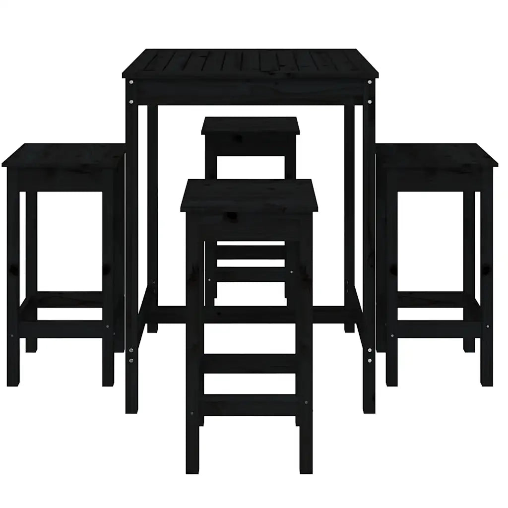 Set Bar da Giardino 5 pz Nero in Legno Massello di Pino 3154734