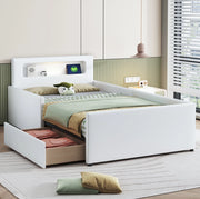 Letto imbottito bambini 90x200 cm bianco similpelle con USB e luce notturna