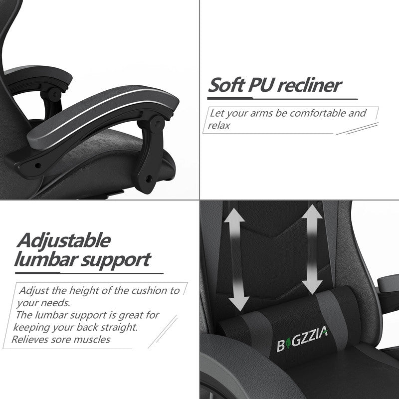 Sedia da gioco, Sedia da gioco ergonomica in similpelle , altezza regolabile con supporto lombare e poggiatesta, schienale reclinabile
