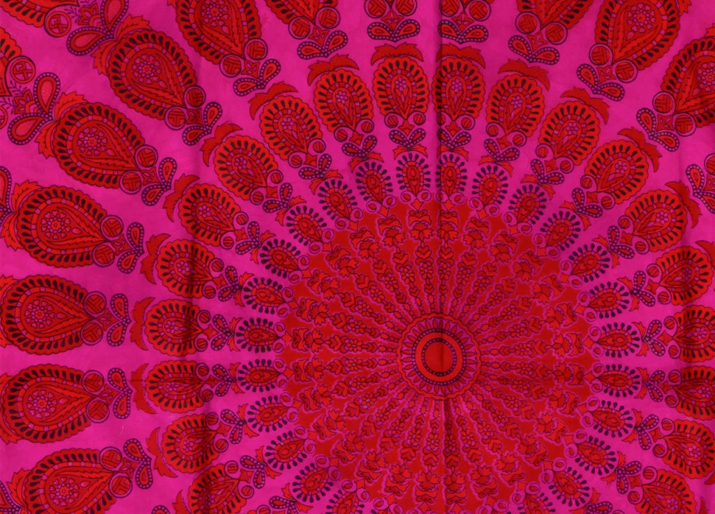 Telo Mare Spiaggia Grande Antisabbia Parasole Modello Batik Pavone - Pavone - Fucsia