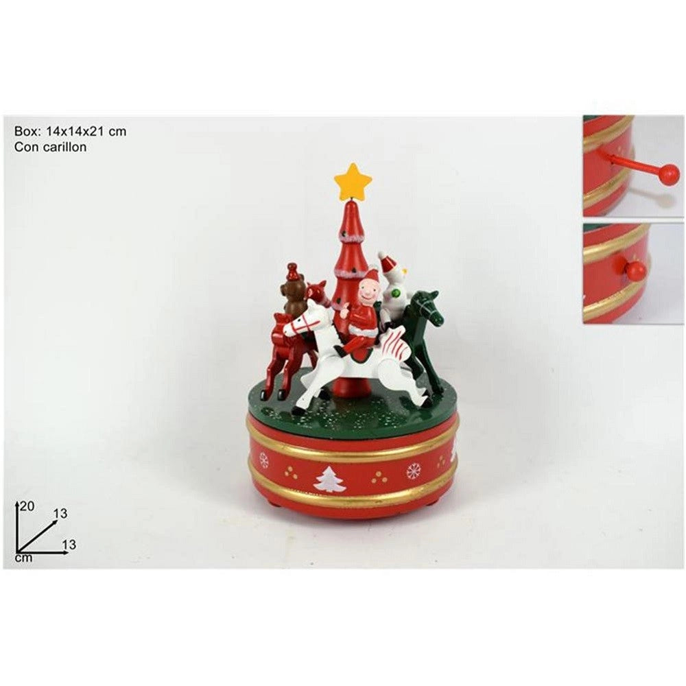 Trade Shop - Carillon Natalizio Giostra Di Natale In Legno Decorazioni Natalizie 14 X 21 Cm -