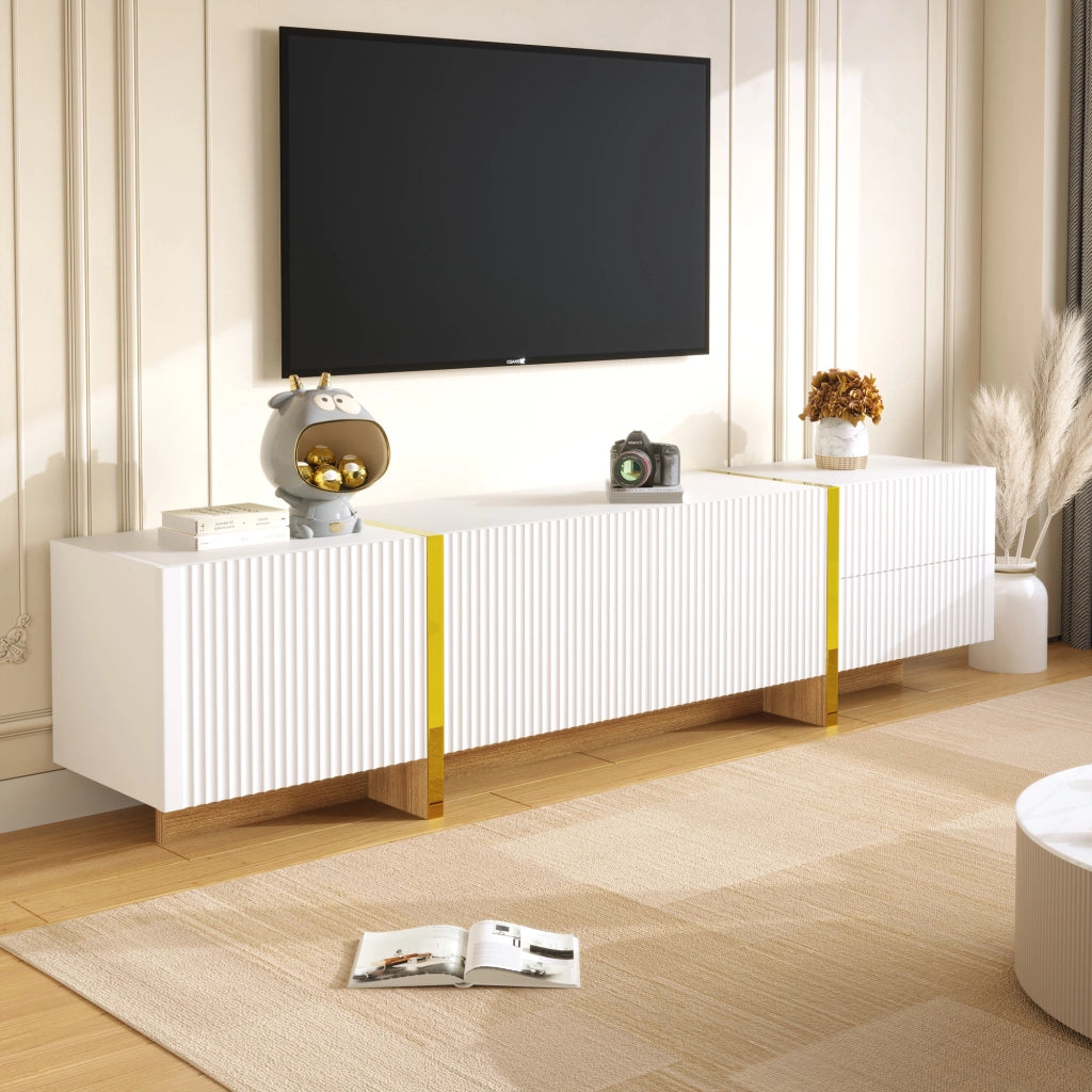 Mobile TV con 3 Ante e 2 Cassetti; Cerniere Ammortizzate; Stile Elegante; 190??35??45 cm; in MDF e Truciolare; Bianco Oro