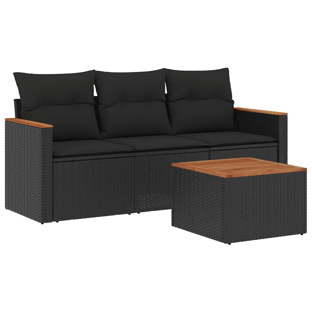 Set Divani da Giardino 4 pz | Set Salotto da Giardino con Cuscini Nero in Polyrattan