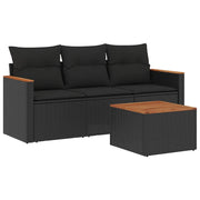Set Divani da Giardino 4 pz | Set Salotto da Giardino con Cuscini Nero in Polyrattan