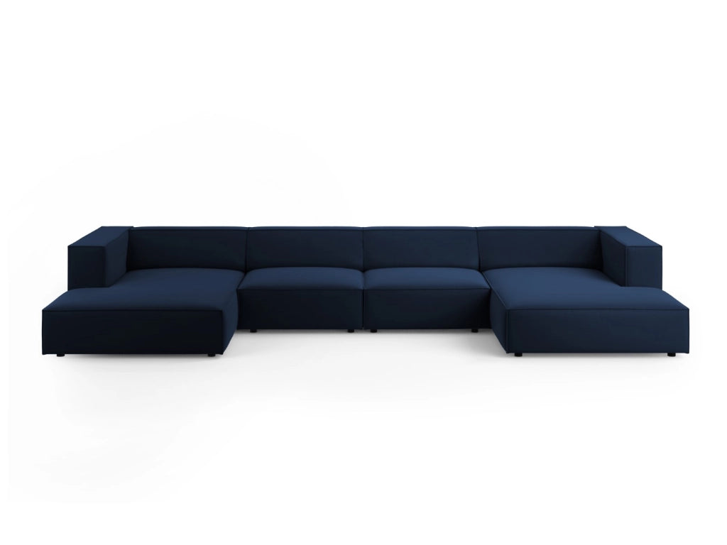 Cosmopolitan Design - Divano panoramico "Arendal" 6 posti in velluto blu reale 
