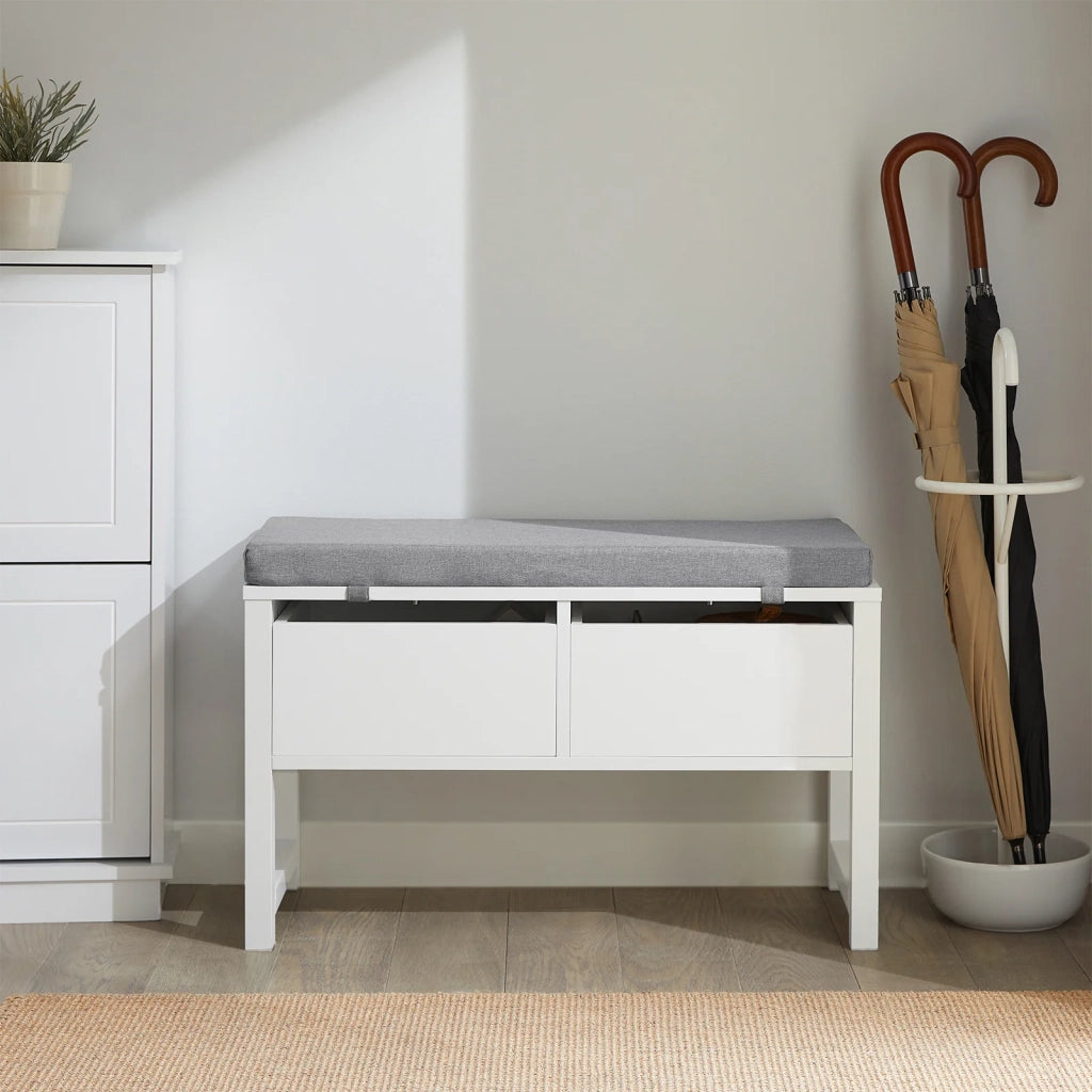 Scarpiera Cassapanca Panca Contenitore camere da Letto Seduta con Cuscino 2 cassetti Panca Ingresso L72*P30*A46cm FSR88-W