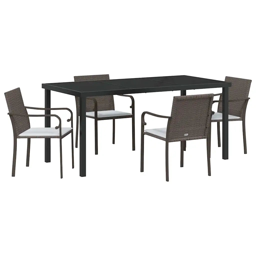 Set da Pranzo per Giardino 5 pcs Marrone e Nero Rattan in PE