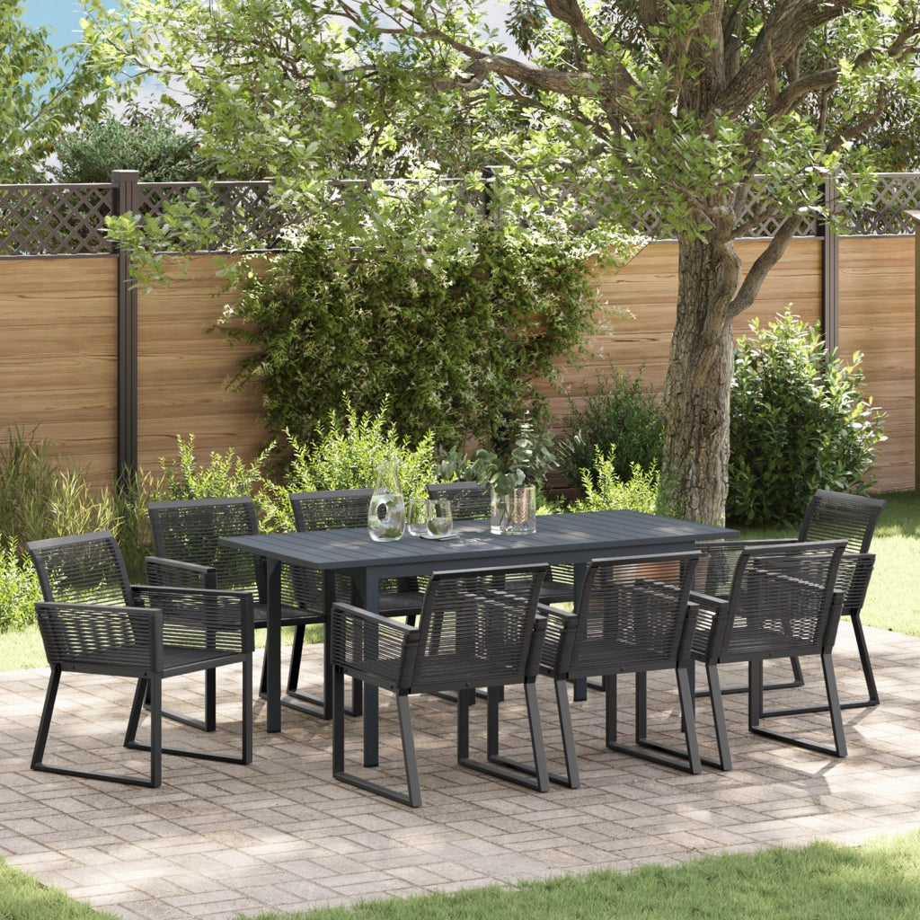 Set da Pranzo da Giardino 6 Pezzi in Acciaio Nero e Polyrattan
