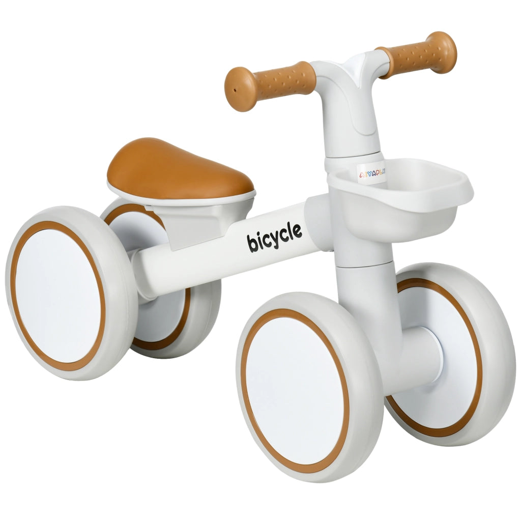 Bicicletta senza pedali per bambini con sella regolabile ¨C zephmum ¨C 4 ruote, colore marrone e bianco