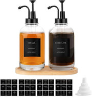 Set di dispenser per sciroppo 2 pezzi - Bicchiere in vetro 500 ml - Pompatura per sciroppo - Tavolo di lavoro - Ciotola - 36 etichette - Bicchiere per sciroppo
