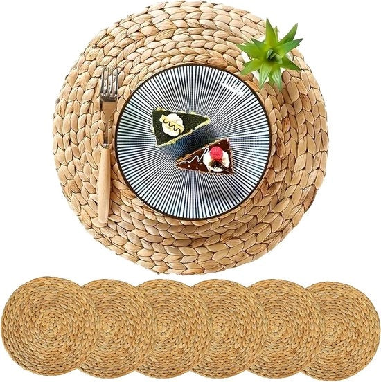Set di piatti rotondi zebrini da tavola da 6 pezzi - lavabili - stile boho - Natale matrimonio - festa di cucina - resistente al calore - 35 cm - naturale