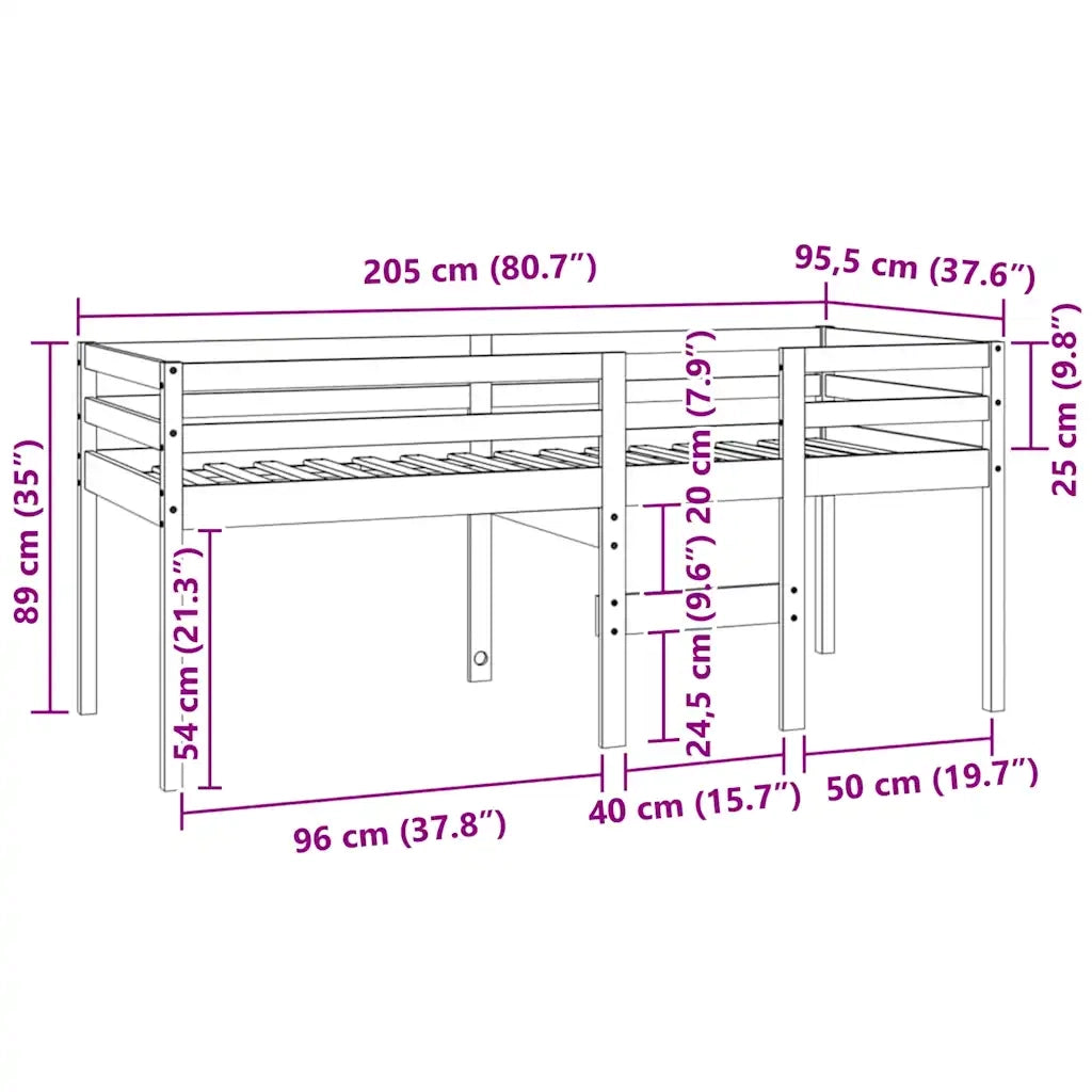 Letto a Soppalco Bianco 90x200 cm in Legno Massello di Pino cod mxl 64978