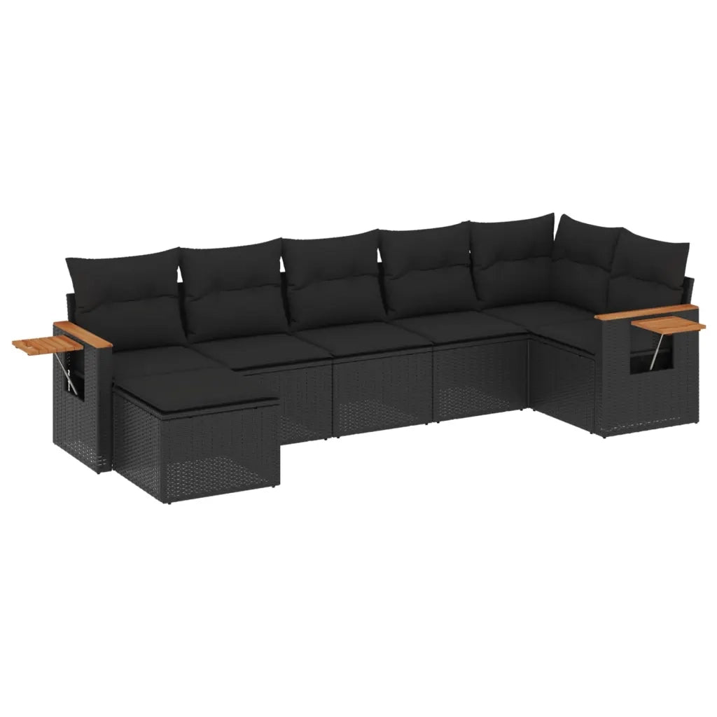 Set Divani da Giardino con Cuscini 7pz Nero Polyrattan 3227028