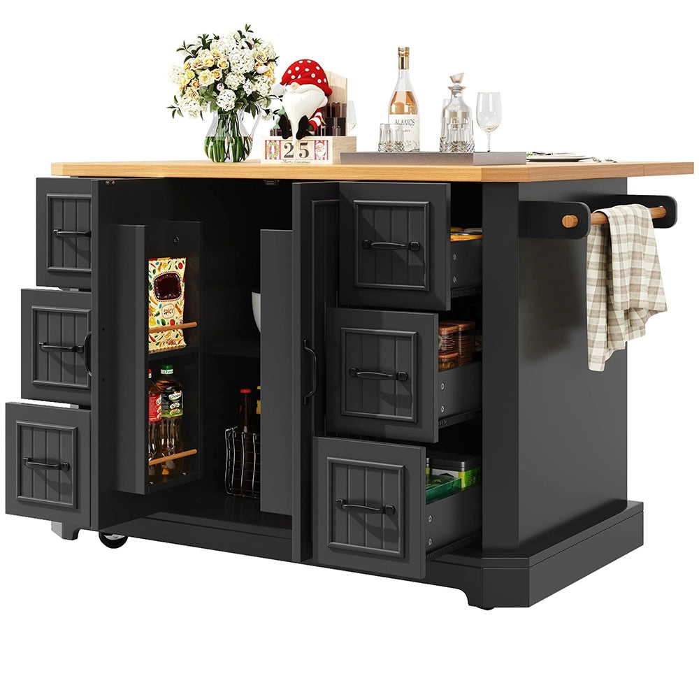 Isola cucina mobile - Xylo - 120x45x91 cm - Bianco/Nero - 2 porte 6 cassetti ruote