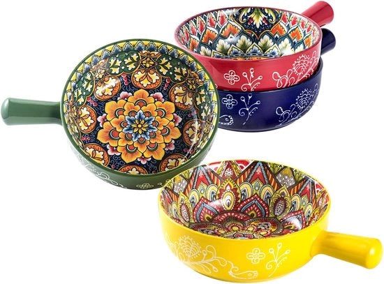 Ciotola di ceramica per zuppa con manico - Resistente ai magnetron e forno - 750 ml