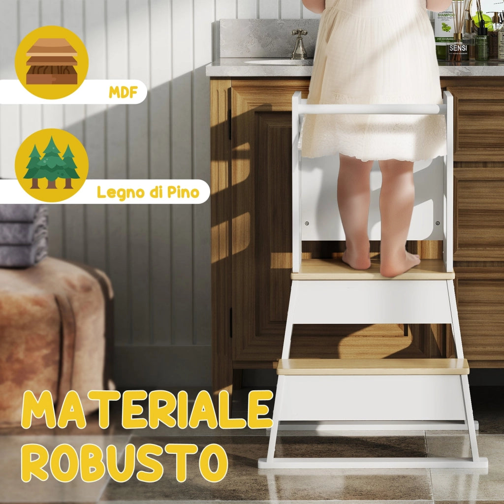 Torre Montessoriana Scala con Ringhiera e Lavagna 55x52,5x87,5 cm Bianco e color Legno