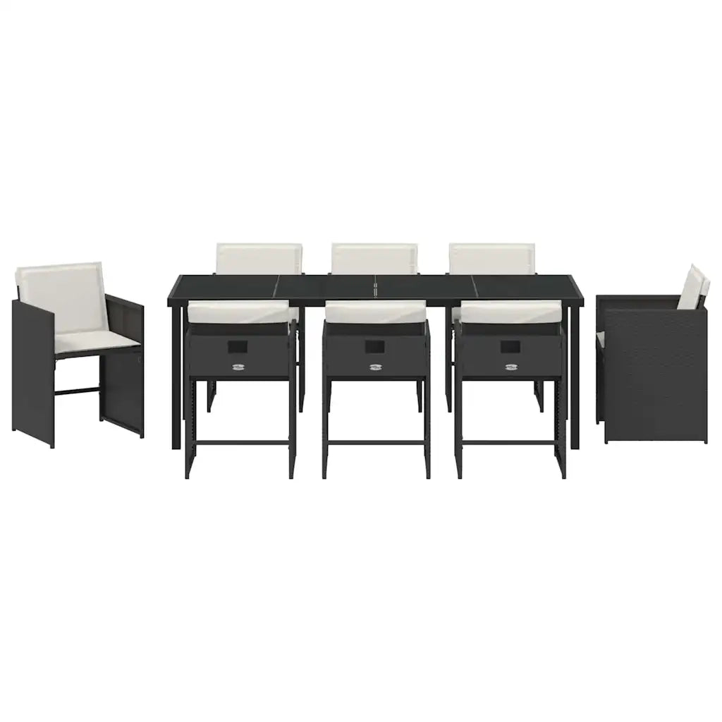 Set da Pranzo per Giardino 9 pcs Nero polyrattan