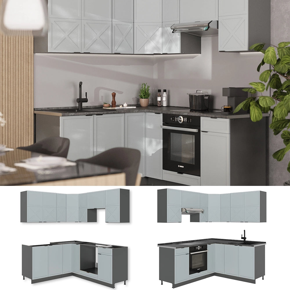 Vicco Cucina angolare completa Azzurro-grigio/antracite 160 x 190 cm , PL Rovere