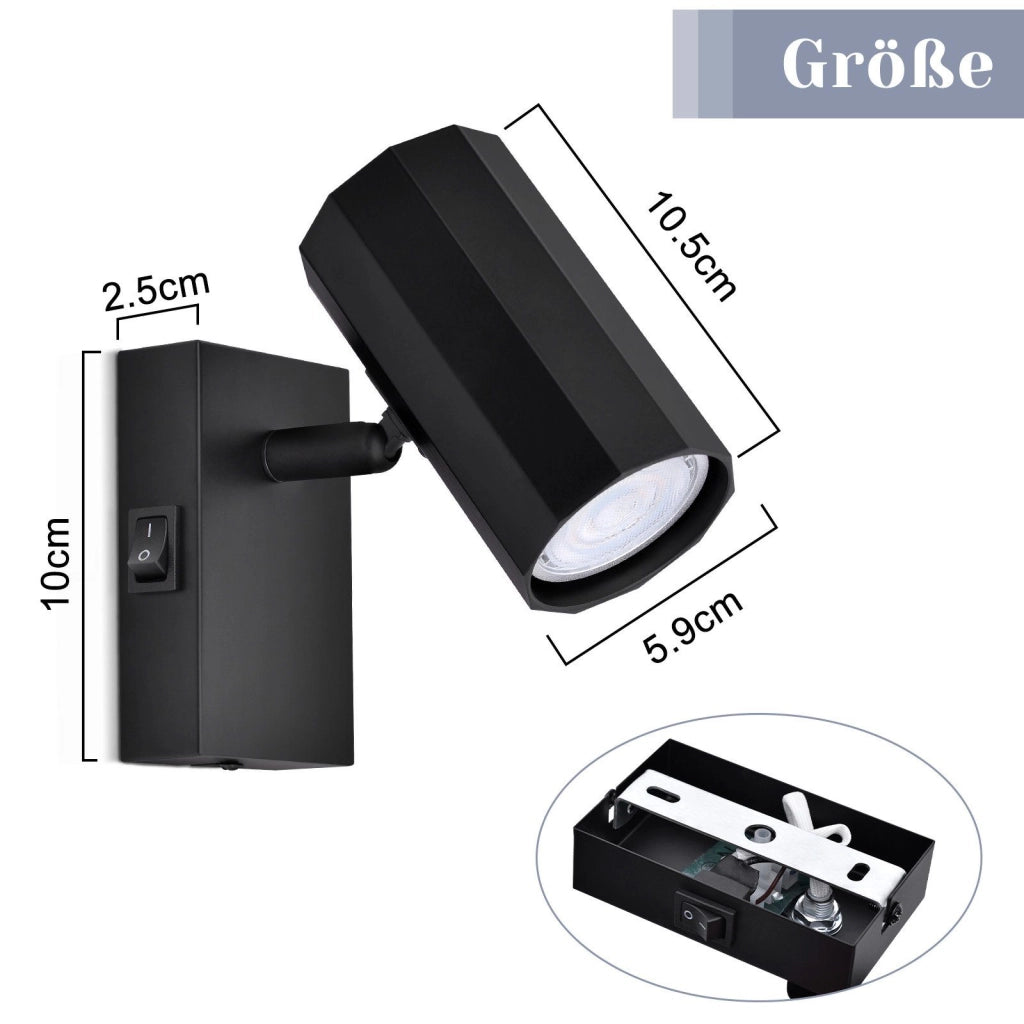 ZMH Faretto da soffitto neri 1 fiamma GU10 rotativo 350° interruttore metallo max 40W per corridoio anche parete
