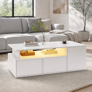 Tavolino LED 2 Cassetti 3 Livelli e 3 Nicchie per Salotto in Truciolare Bianco 100 × 50 × 35 cm