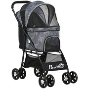 Passeggino per Cani con Cesto, Cuscino e 2 Guinzagli, in Acciaio e Tessuto Oxford, 81x48x99 cm, Nero e Grigio