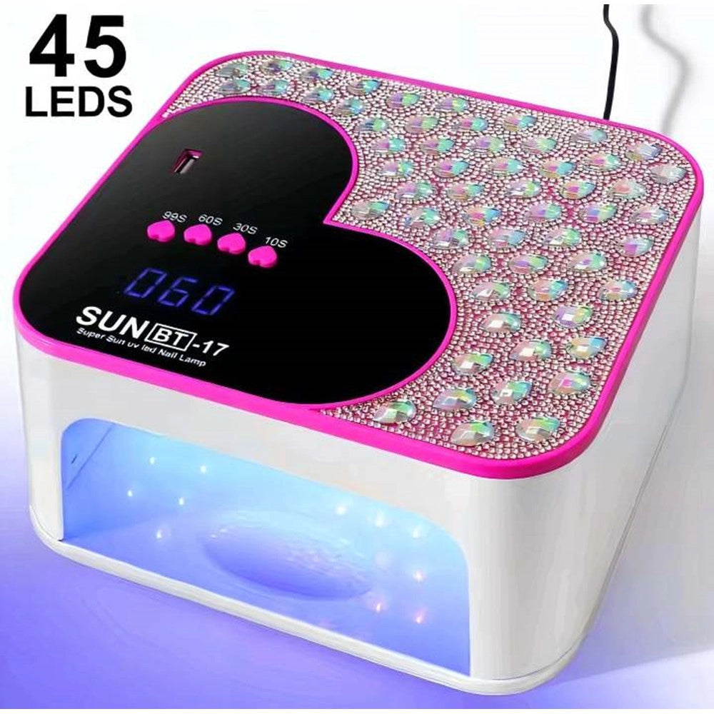 Trade Shop - Lampada Per Unghie Uv Led Portatile 288 W 45 Led Design A Cuore Con Brillanti Sun Bt-17 -