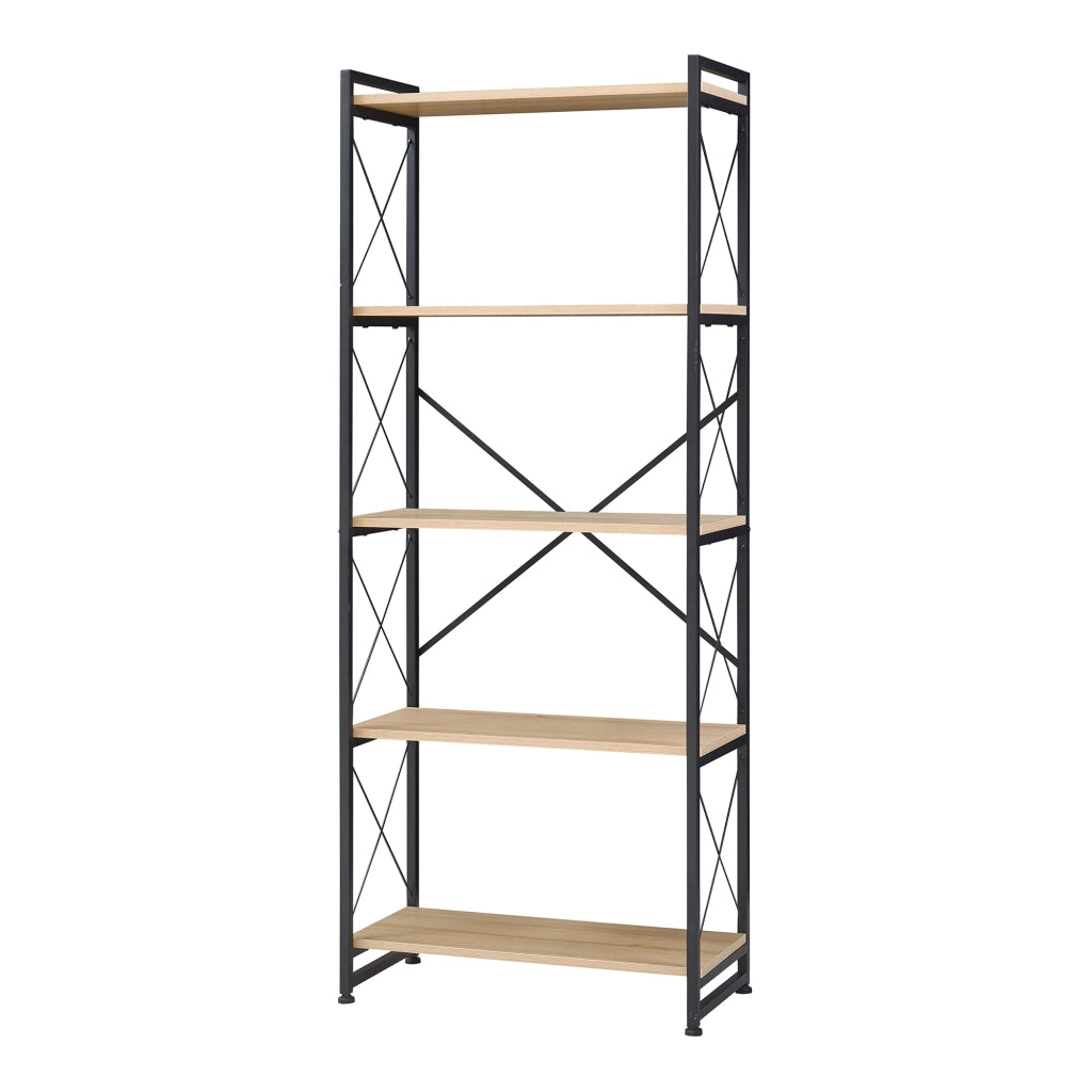 Libreria Skørping a 5 Ripiani Scaffale da Terra 160 x 65 x 30 cm - Nero / Effetto Rovere [en.casa]