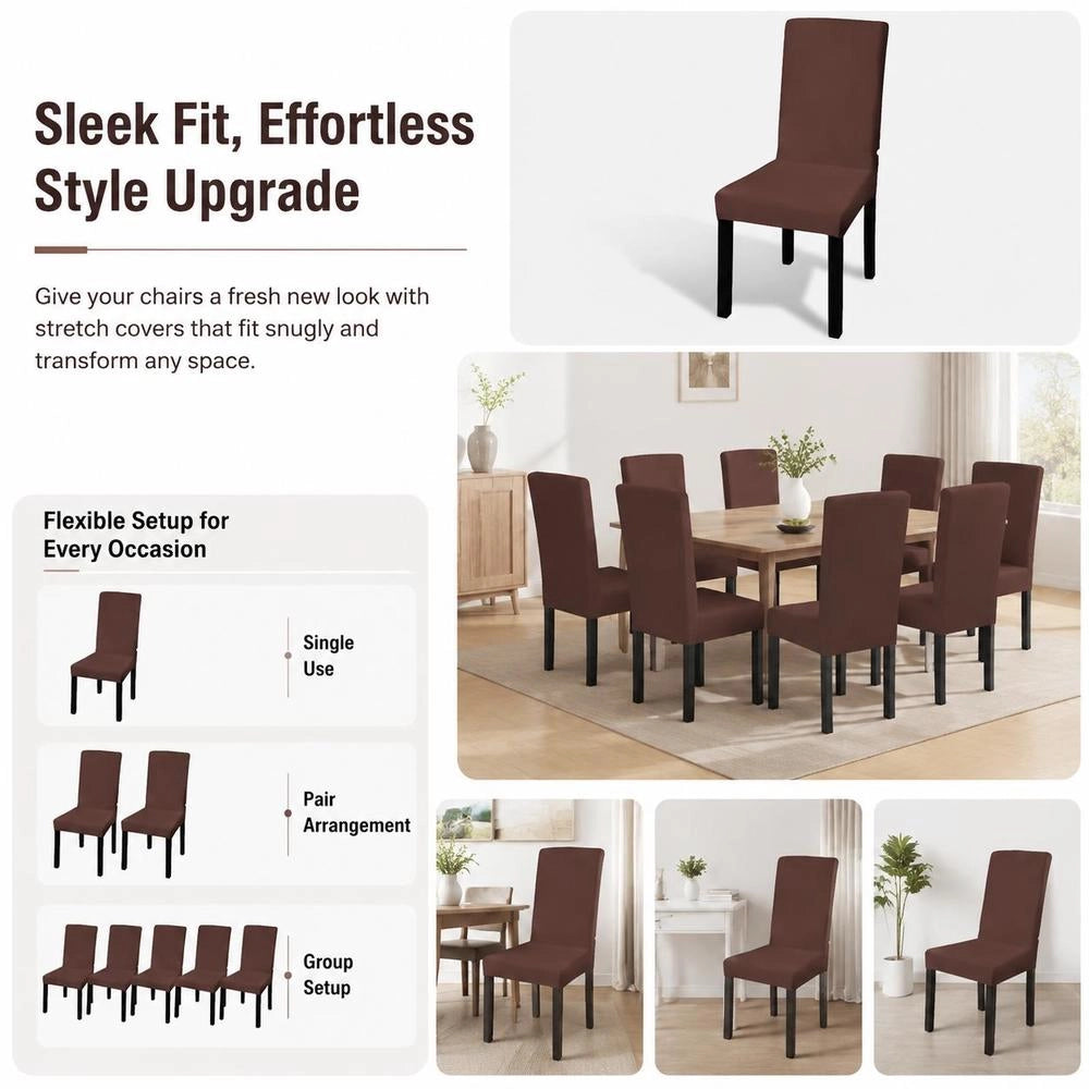 Stretch Chair Covers, Straight, 6 Pieces, Brown