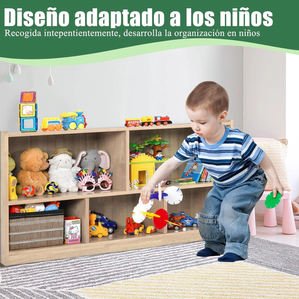 Libreria per bambini, con 5 scomparti aperti, per giocattoli, per libri e giocattoli, per cameretta dei bambini, 111 x 30 x 61,5 cm (naturale)