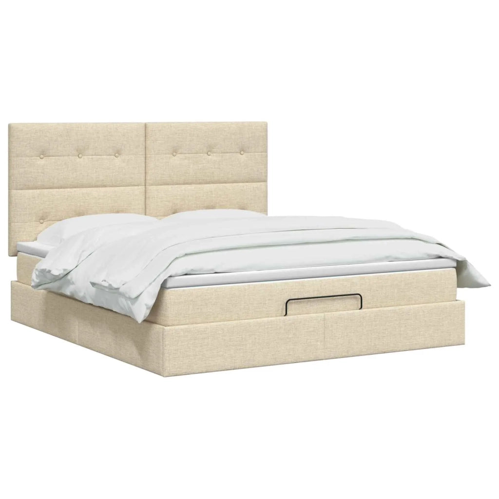 Letto Ottomano con Materasso e LED Crema 140 x 190 cm Tessuto 3458074