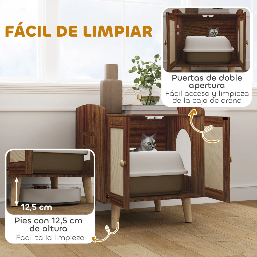 Mobile ingresso per gatti con ante e tappetini sisal ¨C Xylo ¨C Marrone 55x43x59,6 cm